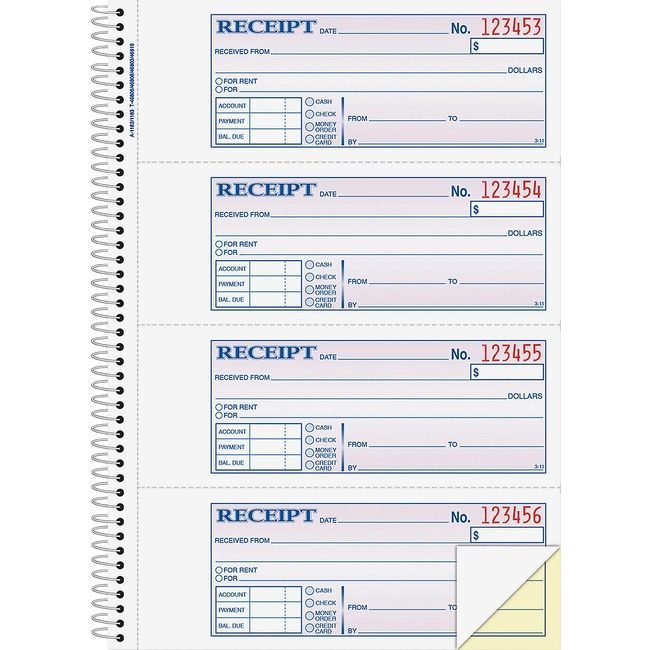 Adams Business Forms Book Receipt 2PT Spiralbnd ABFSC1182