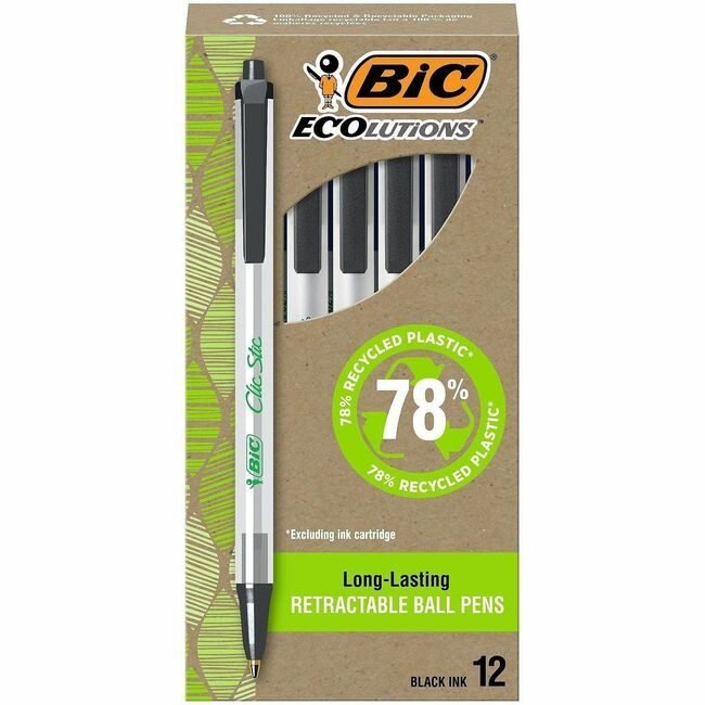 BIC Corporation Pen Clicstic Ecolu Medium Black BICCSEM11BK