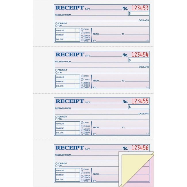 Adams Business Forms Book Receipt 3PT Tapebound ABFTC1182